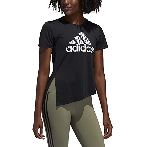 adidas Damen Ikat Badge of Sport T-Shirt, Black White, L Discount