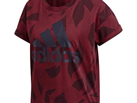 adidas Damen Essentials AOP Kurzarm T-Shirt, Noble Maroon Night Red, M on Sale