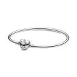 Pandora Women s Silver Bangle With Heart-Shaped Clasp Hot on Sale