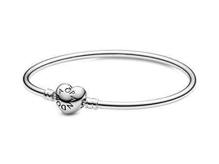 Pandora Women s Silver Bangle With Heart-Shaped Clasp Hot on Sale