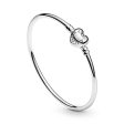 Pandora Women s Silver Bangle With Heart-Shaped Clasp Hot on Sale