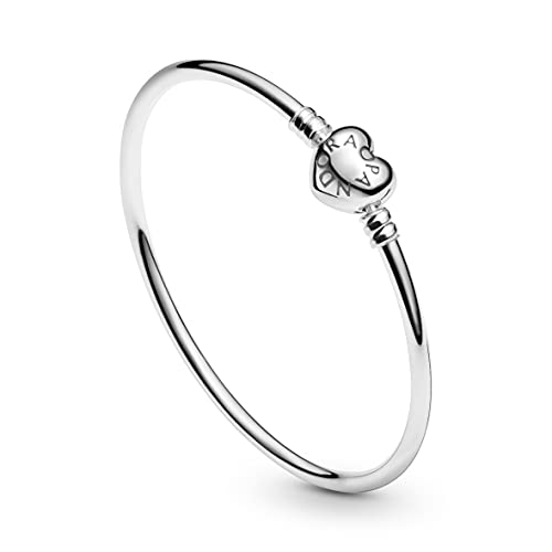 Pandora Women s Silver Bangle With Heart-Shaped Clasp Hot on Sale