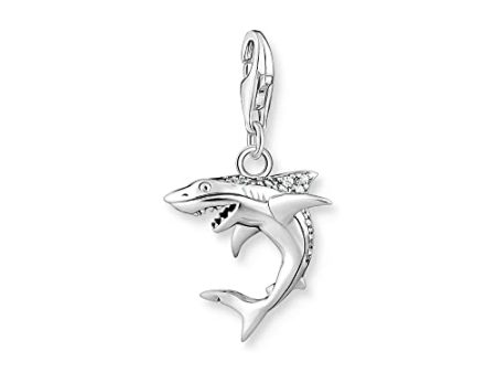 Thomas Sabo Charm-Anhänger Hai mit Zirkonia aus Sterling-Silber in der Farbe Silber, Maße: 15,2mm, 2 Supply