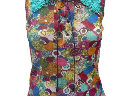 SMALL FRUIT ALLOVER PRINT ON ST NETTING SLEEVELESS TOP Discount