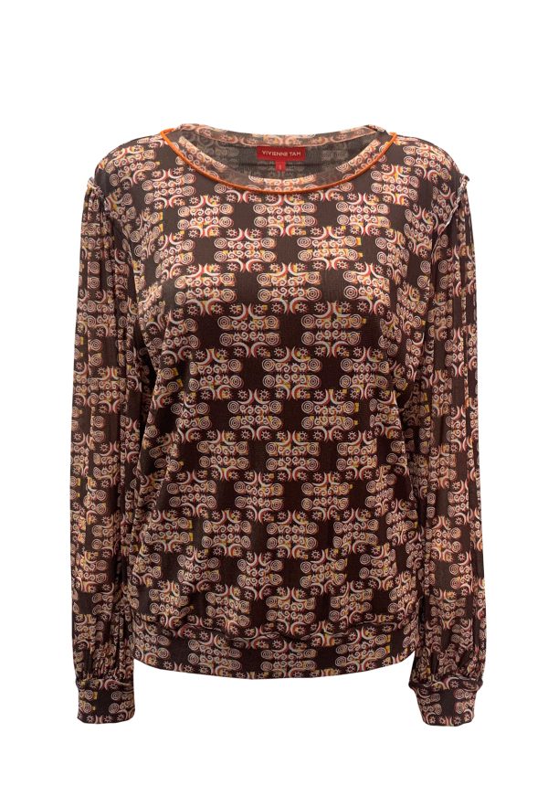 SOLIDARITY PRINT ST NETTING ROUND NECK LONG SLEEVE TOP Sale