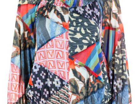 TRIANGLE PATTERN PATCHWORK PRINT ST NETTING GYPSY BLOUSE Cheap