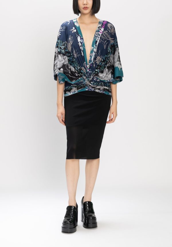 PATCHWORK PRINT ON ST NETTING MACRAME TOP Online Sale