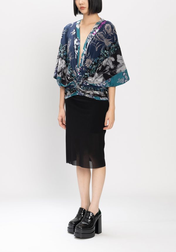 PATCHWORK PRINT ON ST NETTING MACRAME TOP Online Sale