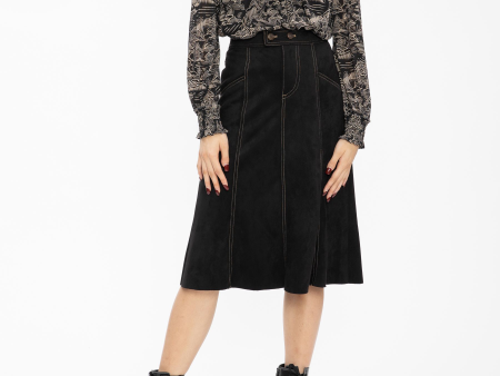 BLACK ULTRA SUEDE MIDI SKIRT For Sale