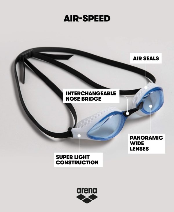 arena Air-Speed Anti-Fog Wettkampf Schwimmbrille Unisex für Erwachsene, Schwimmbrille mit breiten Gläsern, UV-Schutz, 3 austauschbare Nasenstege, Air-Seals Dichtungen Sale