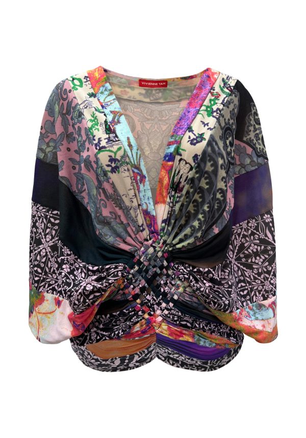 PATCHWORK PRINT ON ST NETTING MACRAME TOP Online Sale