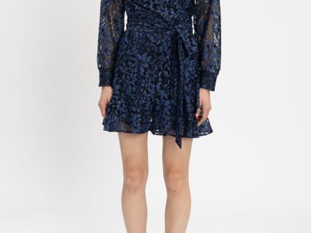 BLUE FLOWER LACE WRAP DRESS Online Sale